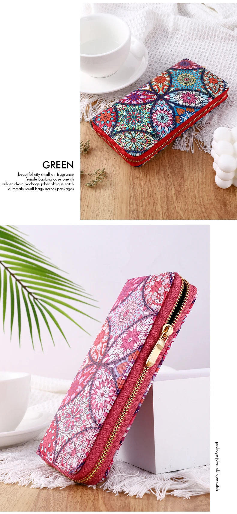 New fashionable lady zipper PU handbag purse with multiple clips and mobile phone compartments to travel, business, high-capacit