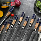 Kitchen Knives-Set Damascus Steel Chef Knife Cleaver Paring Utility Bread Knife Cooking Tool Blue Resin Handle 1-10 Pcs/Set