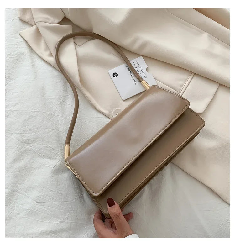 Fashionable Women Shoulder Bag PU Leather Armpit Handbag Casual Small Square Purse for Ladies Stylish Solid Color Crossbody Bag