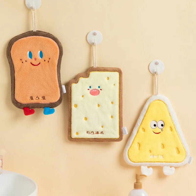 Cute Cartoon Hand Towel Hanging Kitchen Hand Wipe Quick Dry Wipe Three Layers of Thickened Coral Flannel Towel Handkerchiefs