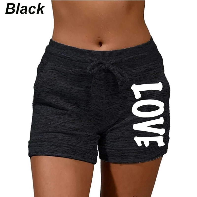 Summer Shorts women's love printed quick drying shorts YOGA SHORTS women's leisure sports fitness shorts high waist drawstring e