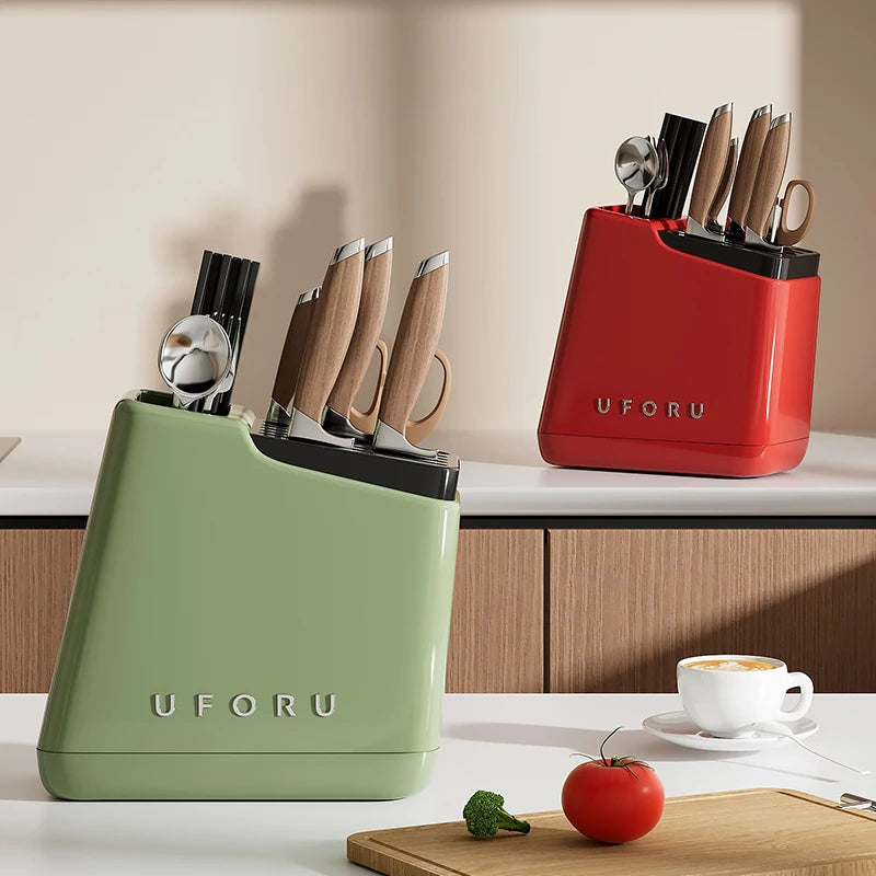 UFORU Multi-function knife rack kitchen knives tableware drain storage household trapezoidal integrated plastic storage rack
