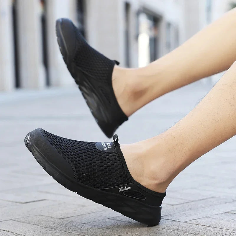 Men Half Slippers Summer Shoes Mens Sandals Breathable Mesh Outdoor Casual Walking Man Shoe Large Flat Lightweight Male Slippers