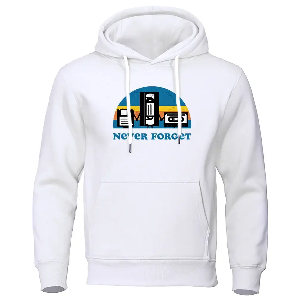 Never Forget The Old Radio Men Clothes Comics Hoodie Long Sleeves Vintage Crewneck New Hoodies Autumn Fleece Loose Hoody Mens