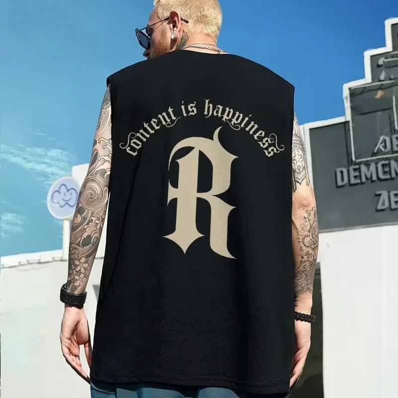 Summer Letter Print Men's Tank Top Hip Hop Fashion Sleeveless T-shirts Y2K Streetwear Oversized Tops Vintage Vest Clothing
