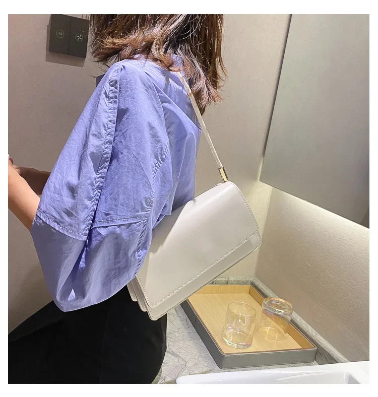 Fashionable Women Shoulder Bag PU Leather Armpit Handbag Casual Small Square Purse for Ladies Stylish Solid Color Crossbody Bag
