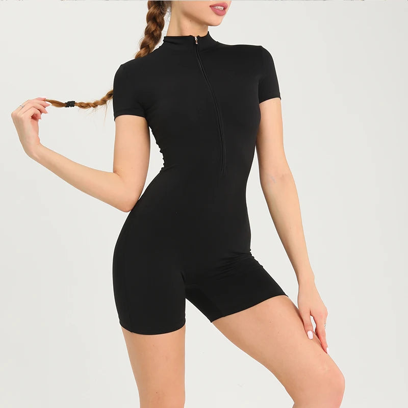 Women's Fitness Short Jumpsuits Long Sleeve Training Overalls One-Piece Sporty Suits Workout Romper Gym Clothing Woman Tracksuit