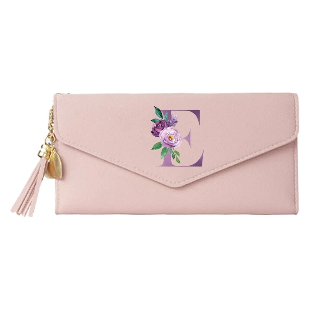 Ladies Wallet Coin Purse Card Holders Clutch Storage Bag Women's Bag Purple Letter Print Pattern PU Leather Long Wallets