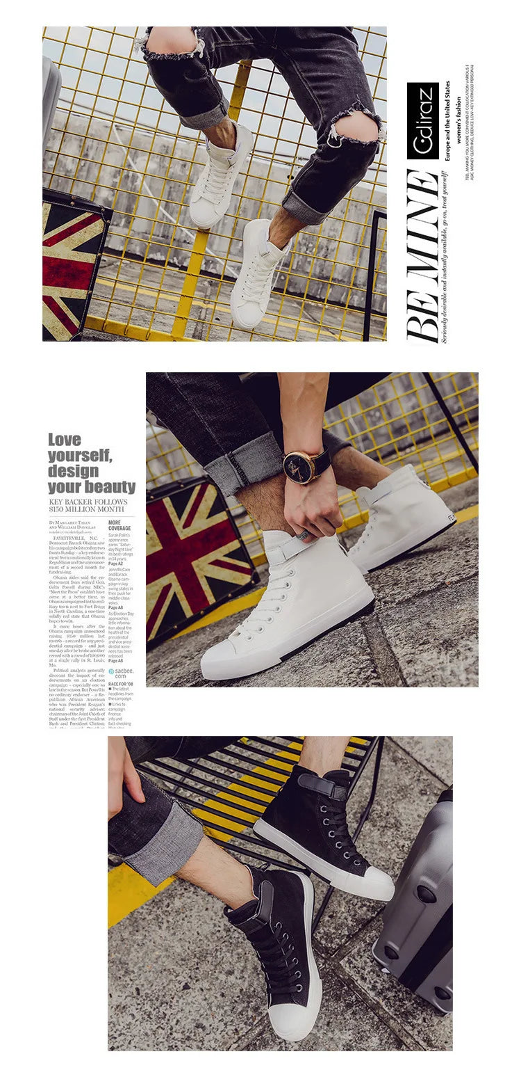 Men High Top Casual Shoes Fashion Breathable Canvas Shoes for Men Comfortable Lace-up Walking Shoes Non-slip Women Sneakers New