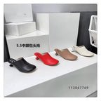 Square Toe Elegant Women Slippers Fad Mid Heels Leather Sandals Mule Shoes Trend Spring Designer Dress Femme Chaussures