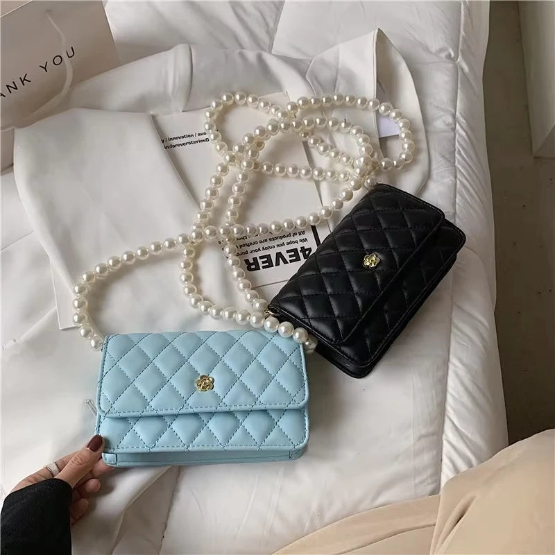 Ladies Luxury Handbags Girls Fashion Pearl Hand Bags Women Purses Elegant Leather Chain Belt Bag Mini Coin Crossbody Bag