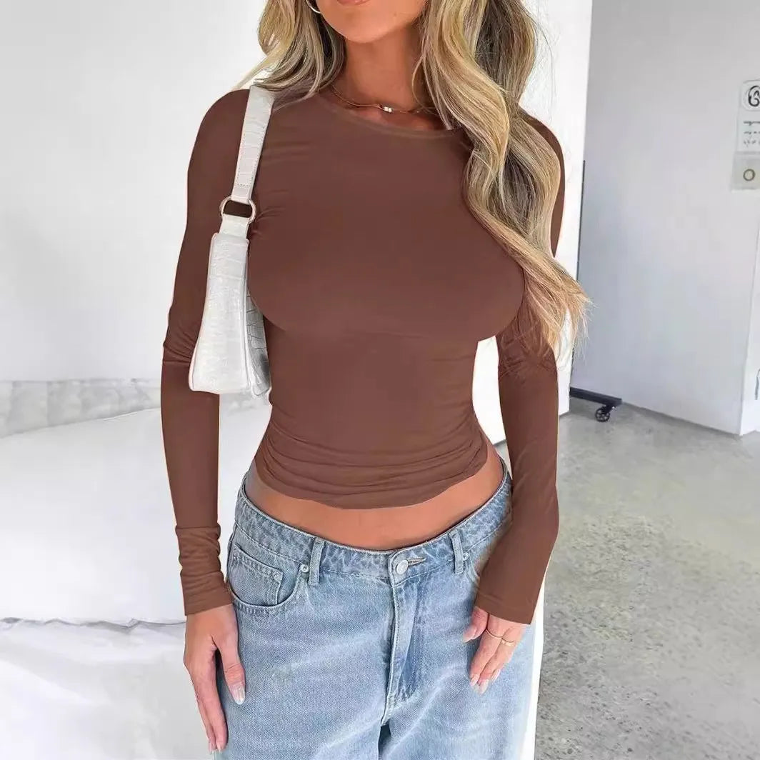 Womens Long Sleeve Shirts Basic Spring Crop Tops Fall Fashion Layering Slim Fitted Y2k Tops