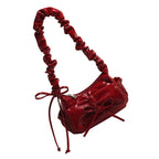 Stylish Casual Pleated Shoulder Bag with Novelty Bowknot PU Leather Handbag Purse for Female