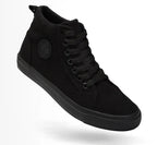 Men's High-Top Canvas Sneakers Slip-On Lace-Up Casual All-Black Basic Skate Shoes for Students Flat Sole Comfortable Sport Shoes