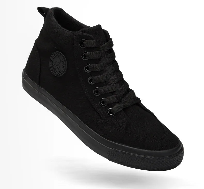 Men's High-Top Canvas Sneakers Slip-On Lace-Up Casual All-Black Basic Skate Shoes for Students Flat Sole Comfortable Sport Shoes