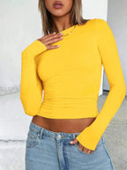 Womens Long Sleeve Shirts Basic Spring Crop Tops Fall Fashion Layering Slim Fitted Y2k Tops