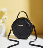 Chic Circle Crossbody Purse for Women - V-Quilted  Detachable Strap  Interior Pockets for Daily Use