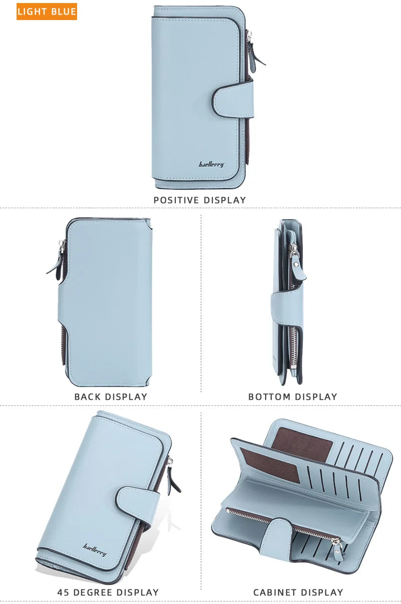 Ladies Long Coin Purse Clutch Multi-functional PU Leather Wallet Simple Fashion Zipper Hasp Wallet Large-capacity Card Holders