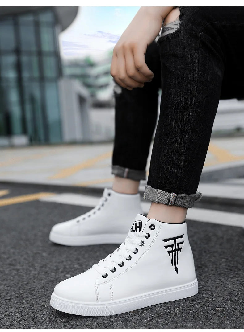 Men High Top Sneakers Fashion Leather Casual Shoes for Men Comfortable Non-slip Vulcanized Shoes Designer Outdoor Men Tenis Shoe