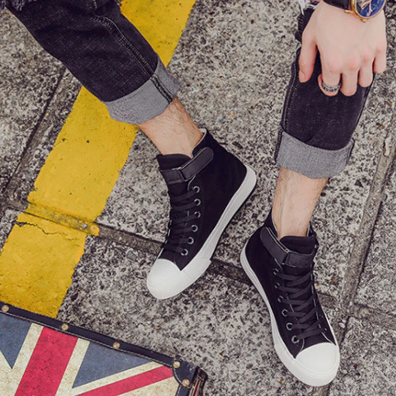 Men Shoes High Top Canvas Shoes Outdoor Breathable Walking Shoes Fashion Lightweight Sneakers Non-slip Flat Casual Shoe Tenis