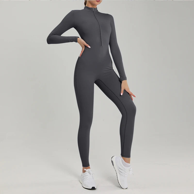 Women's Fitness Short Jumpsuits Long Sleeve Training Overalls One-Piece Sporty Suits Workout Romper Gym Clothing Woman Tracksuit