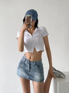 Skirts for Women Sexy Slim Solid Colour Pockets Spliced 2024 Summer Casual Femme High Waist Wrap Hip Mini Short Denim Skirt
