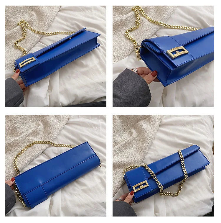PU Leather Shoulder Bag for Women, Ladies' Purse, Rectangle, Solid, Female Handbag, High Quality, Klein Blue, Underarm, Fashion
