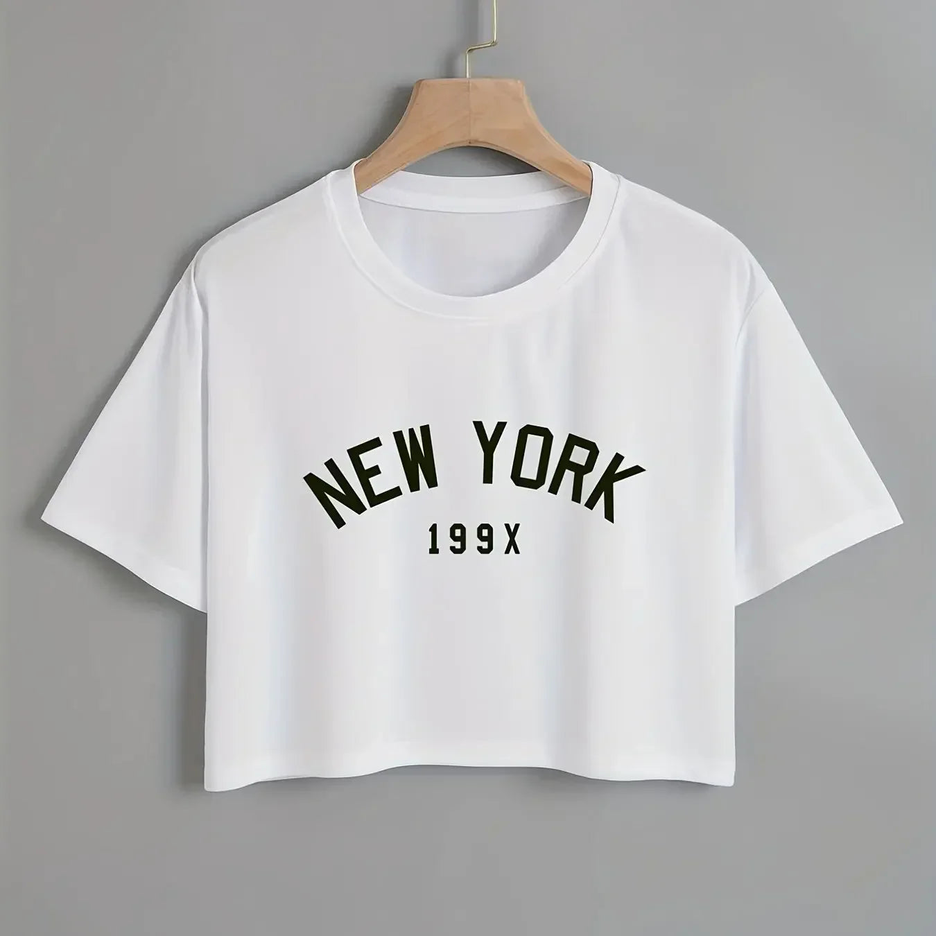 Short sleeved casual women's round neck T-shirt with New York letter print, spring and summer clothing