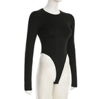 NEW Sexy Women Concise Bodysuits Basic Cut-out Solid Rompers O-neck Long Sleeve Overall All-match Casual Bodysuits Autumn Outfit