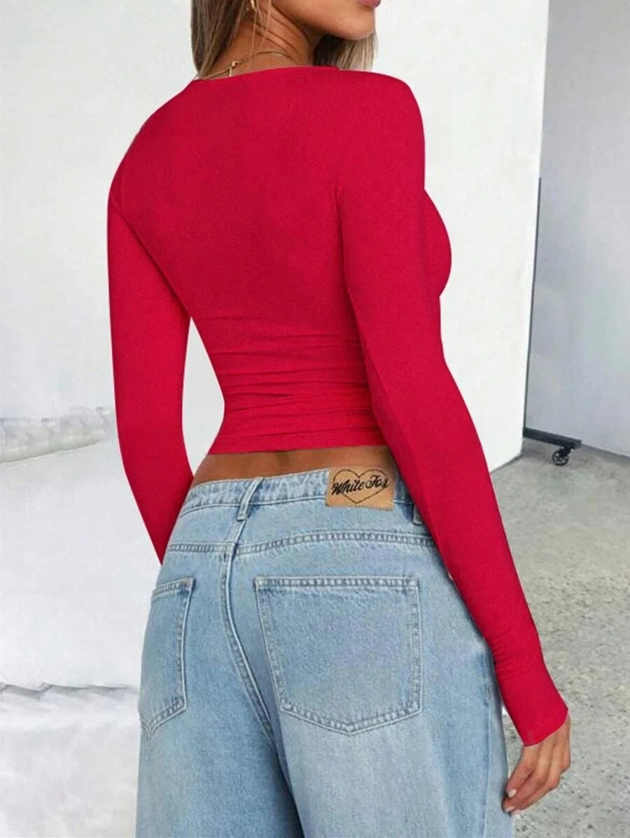 Womens Long Sleeve Shirts Basic Spring Crop Tops Fall Fashion Layering Slim Fitted Y2k Tops