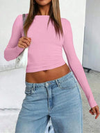 Womens Long Sleeve Shirts Basic Spring Crop Tops Fall Fashion Layering Slim Fitted Y2k Tops