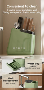 UFORU Multi-function knife rack kitchen knives tableware drain storage household trapezoidal integrated plastic storage rack