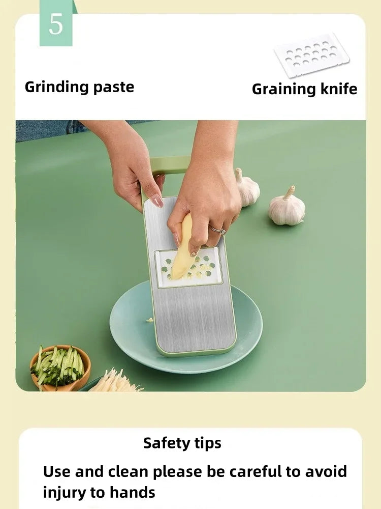 Kitchen 5 in 1 Stainless Steel Multifunctional Safe Manual Vegetable Slicer Cutter Potato Shredders Garlic Carrot Grater Chopper