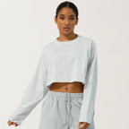 Women Long Sleeve Fitness Crop Top Soft Soild Color Workout T-Shirt Loose Running Yoga Shirt