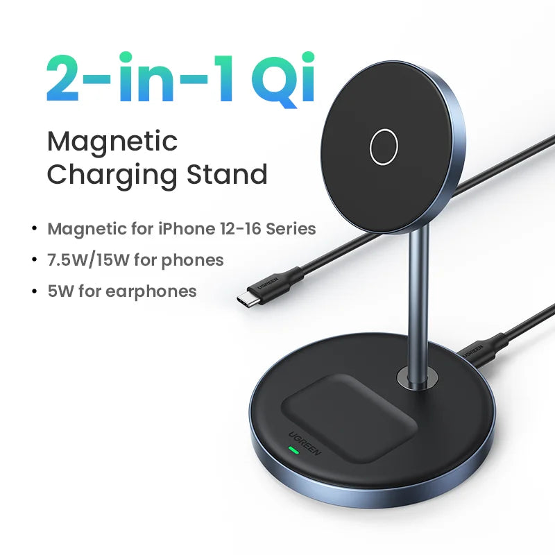 Magnetic Wireless Charger Stand 20W Max 2-in-1 Charging Stand For iPhone 16 15 Pro Max/iPhone 14/AirPods Fast Charger
