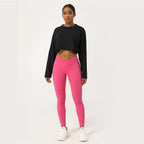 Women Long Sleeve Fitness Crop Top Soft Soild Color Workout T-Shirt Loose Running Yoga Shirt