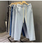 Men's Casual Loose Straight Leg Jeans Thin Wear Resistant Spring Autumn Vintage Workwear Durable Cotton Denim Trousers