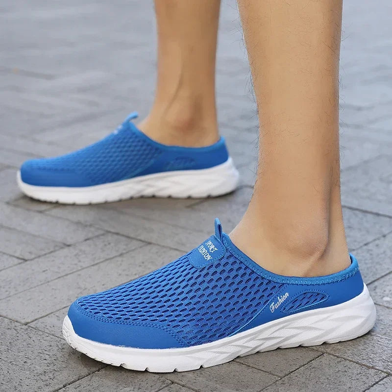 Men Half Slippers Summer Shoes Mens Sandals Breathable Mesh Outdoor Casual Walking Man Shoe Large Flat Lightweight Male Slippers