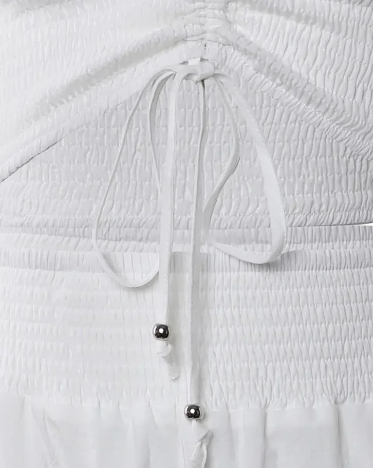 Two Piece Set Women Outfit Summer Fashion Drawstring Bandeau Sleeveless Crop Top & Casual Shirred High Waist Pants Sets