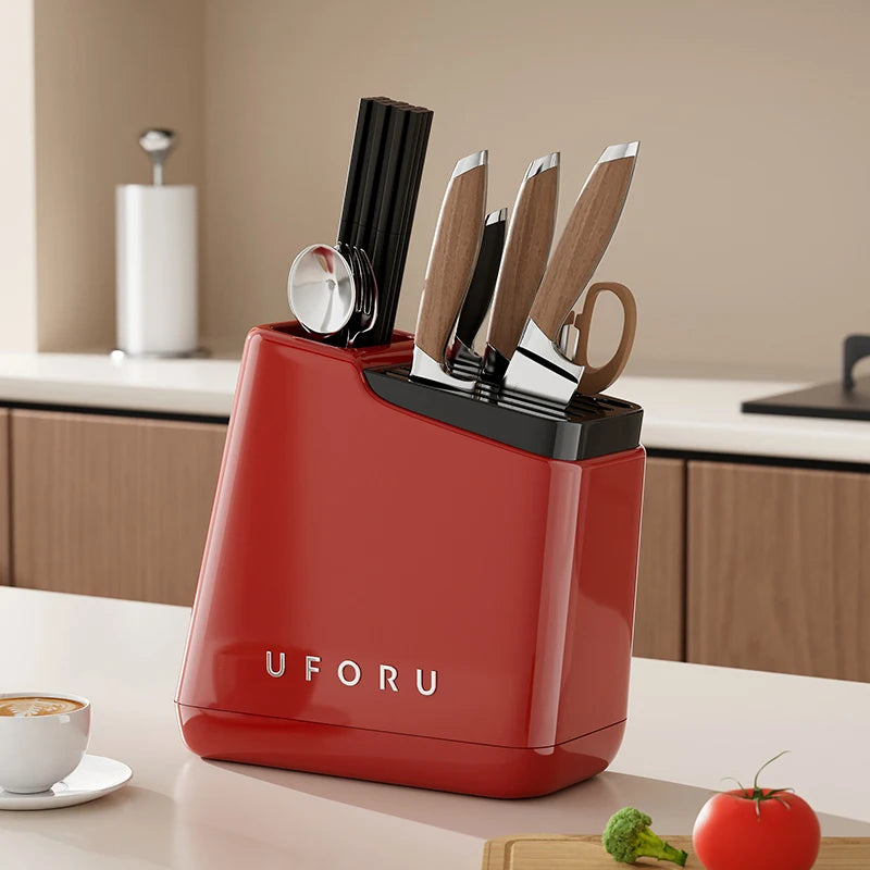 UFORU Multi-function knife rack kitchen knives tableware drain storage household trapezoidal integrated plastic storage rack