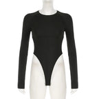 NEW Sexy Women Concise Bodysuits Basic Cut-out Solid Rompers O-neck Long Sleeve Overall All-match Casual Bodysuits Autumn Outfit