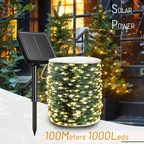 100m Solar Powered Green Wire Mini LED Christmas Waterproof Holiday Lighting Garland String Fairy Lights Halloween Decoration