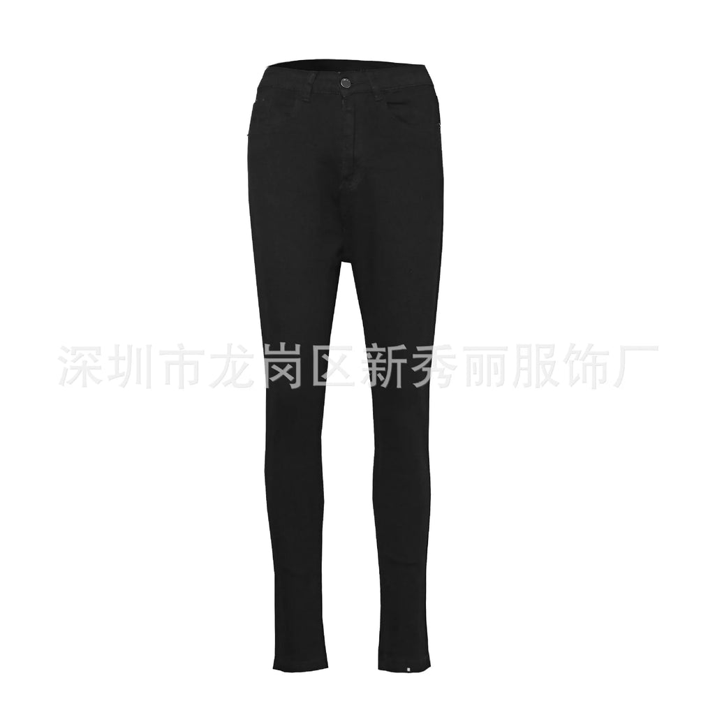 Women High Waist Stretch Hip Lift Denim Skinny Pants Jeans Full Length Sexy Slim Bleachded Solid Color Pants