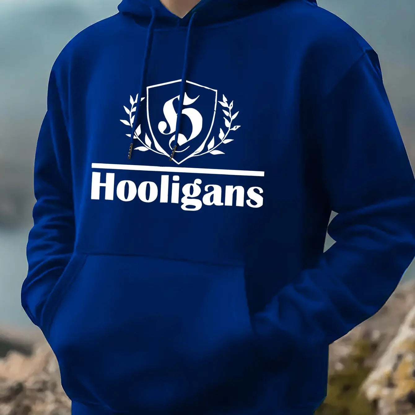 Men's Casual Hoodie HOOLIGANS Geometric Design Pullover for Fitness Training and Daily Wear Fashionable Street Style