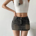 Skirts for Women Sexy Slim Solid Colour Pockets Spliced 2024 Summer Casual Femme High Waist Wrap Hip Mini Short Denim Skirt