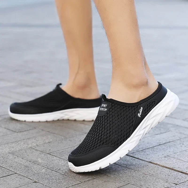 Men Half Slippers Summer Shoes Mens Sandals Breathable Mesh Outdoor Casual Walking Man Shoe Large Flat Lightweight Male Slippers