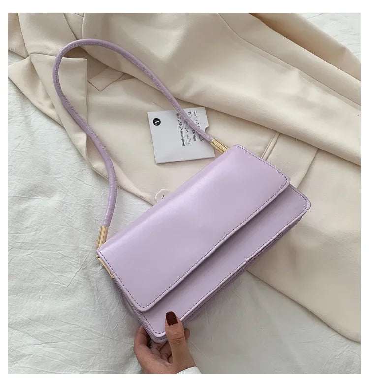 Fashionable Women Shoulder Bag PU Leather Armpit Handbag Casual Small Square Purse for Ladies Stylish Solid Color Crossbody Bag