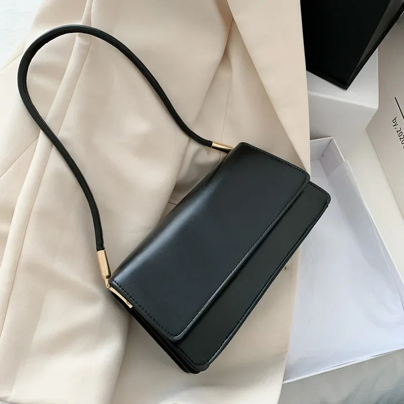 Fashionable Women Shoulder Bag PU Leather Armpit Handbag Casual Small Square Purse for Ladies Stylish Solid Color Crossbody Bag