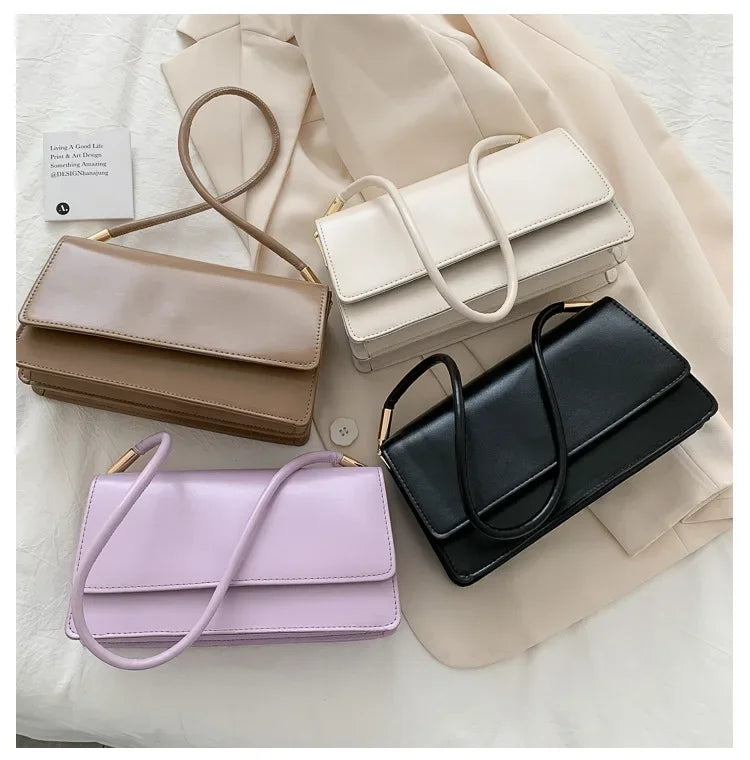 Fashionable Women Shoulder Bag PU Leather Armpit Handbag Casual Small Square Purse for Ladies Stylish Solid Color Crossbody Bag