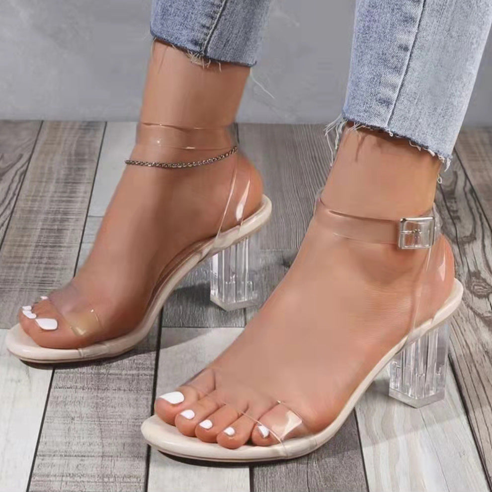 Women PVC Jelly Crystal Chunky Heel Transparent Sandals Fashion Sexy Summer High Heels Sandalias Female Pumps Zapatillas Mujer